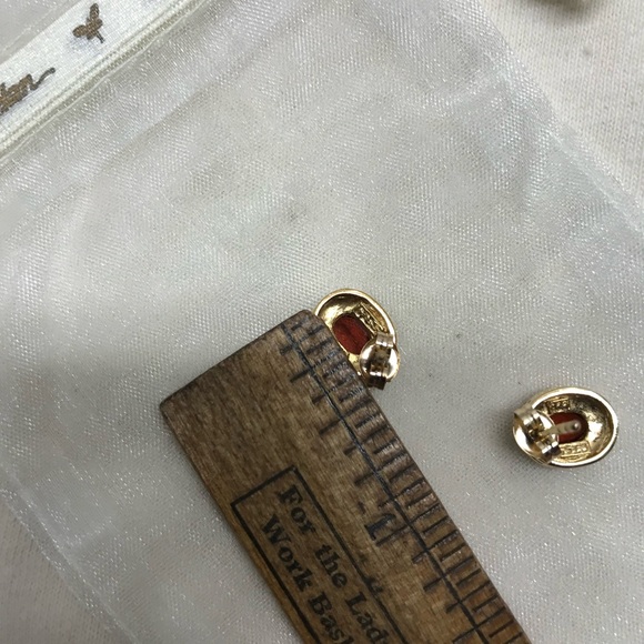 Gold over Sterling Silver Garnet & Diamond Earrings - Picture 8 of 10